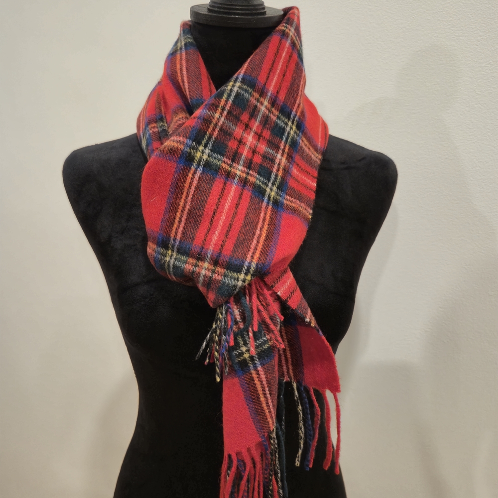 Vintage James Pringle Weavers Red Tartan Scarf | 100% Wool Scottish Plaid